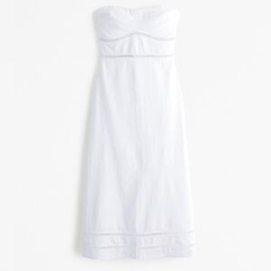 Abercrombie Linen-Blend Strapless Lace-Trim Midi Dress White